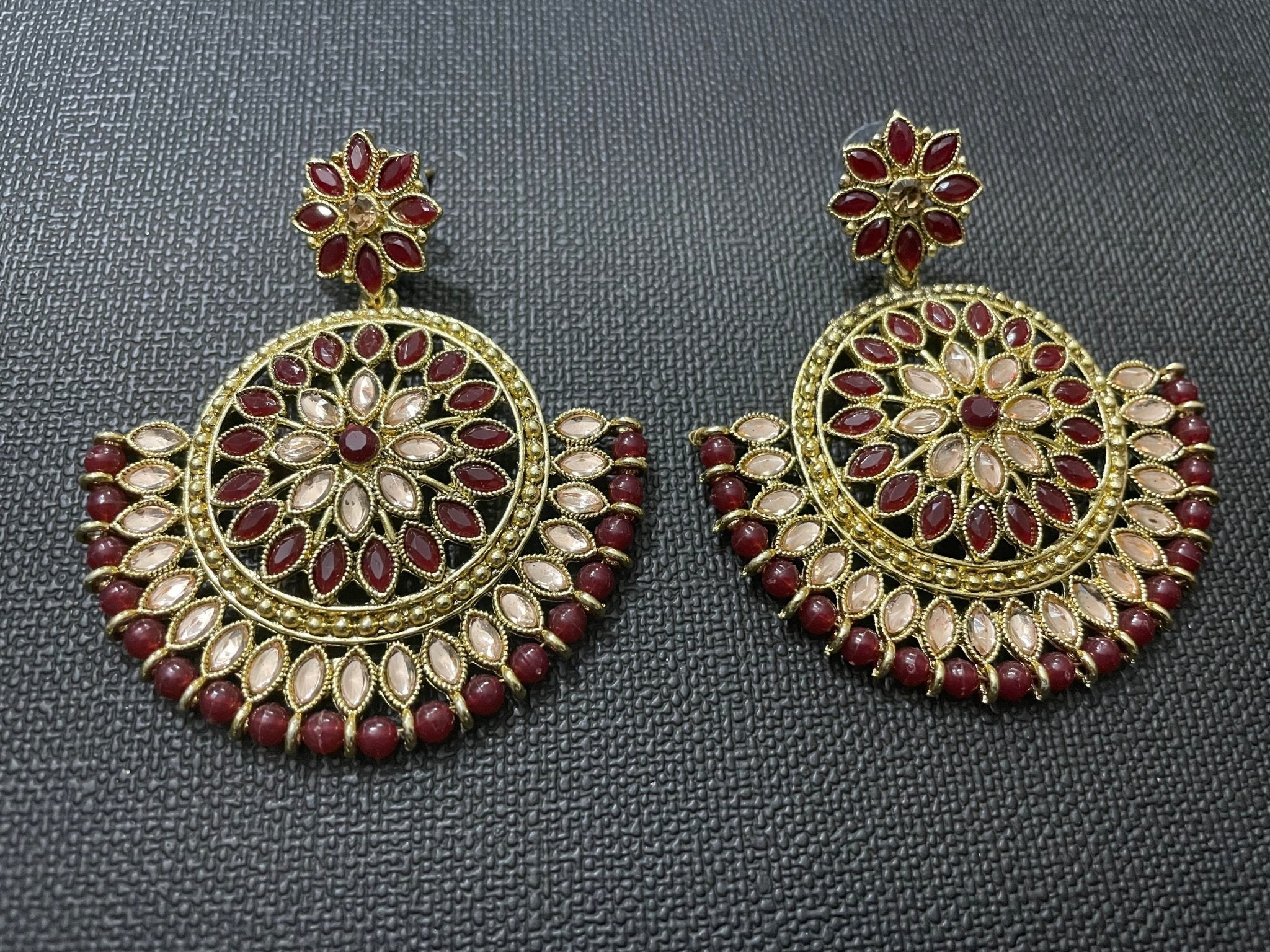 MEHROON & GOLD KUNDAN EARRINGS - DWEEP SARA