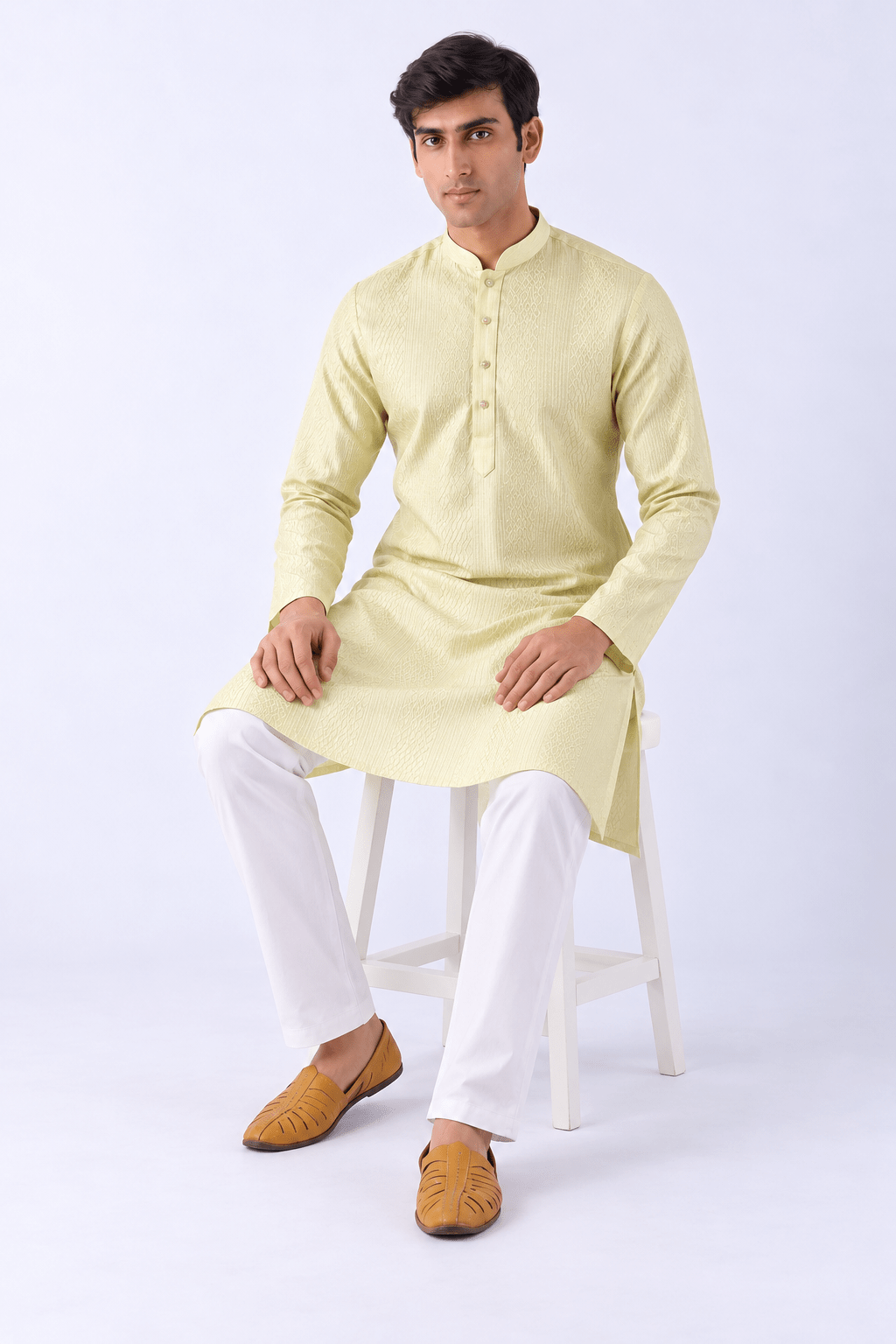 Mens Green Silk Blend Embroidered Long Straight Kurta For Men - DWEEP SARA