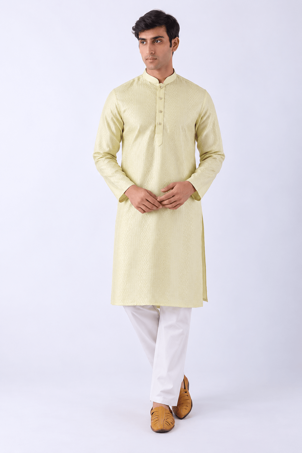 Mens Green Silk Blend Embroidered Long Straight Kurta For Men - DWEEP SARA