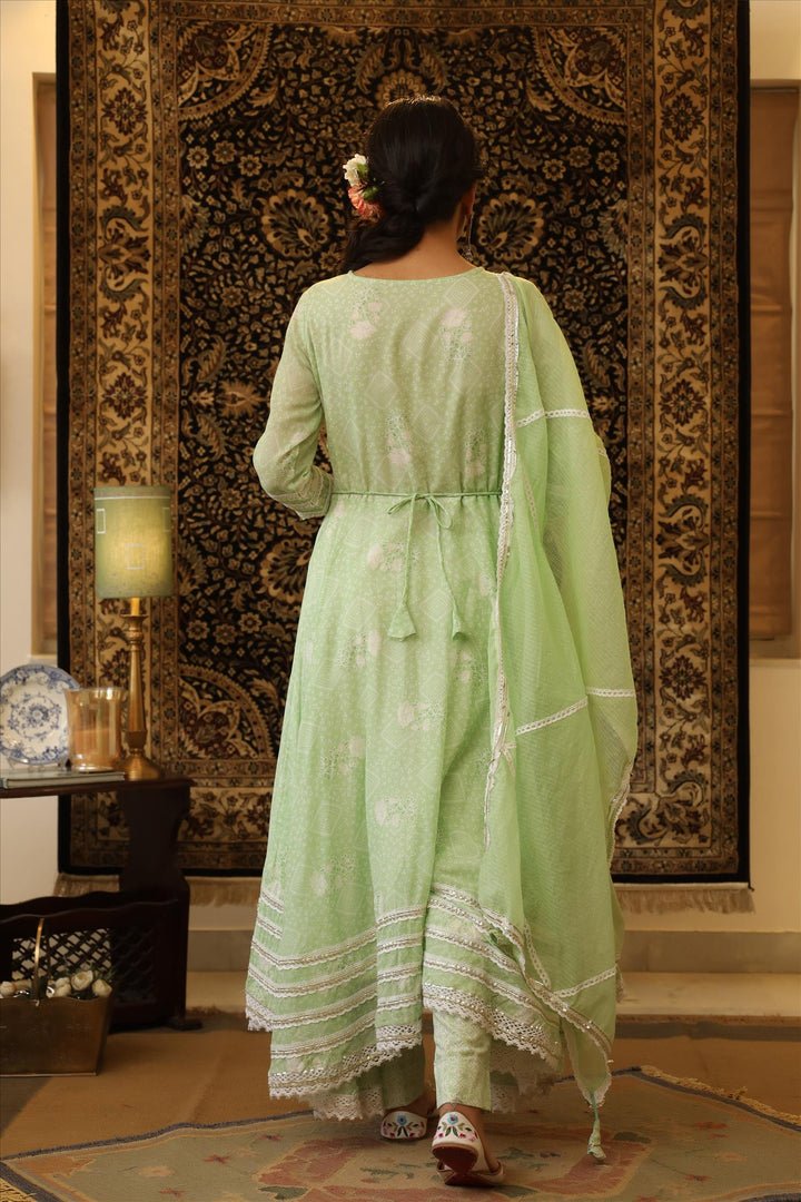 Mint Mulmul Bandhani Angrakha Suit Set - DWEEP SARA