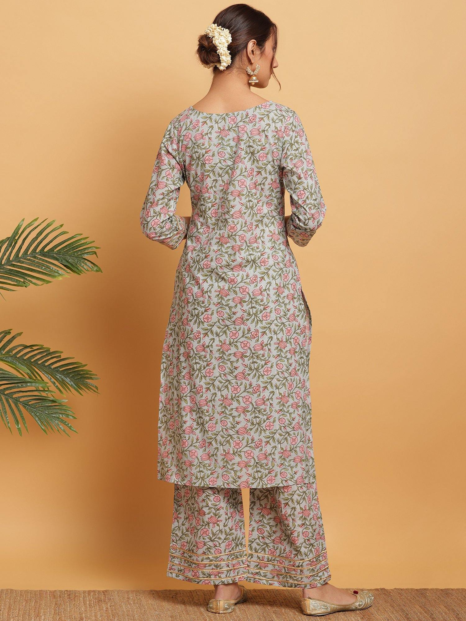 Multicolor Floral Printed Cotton Suit Set - DWEEP SARA