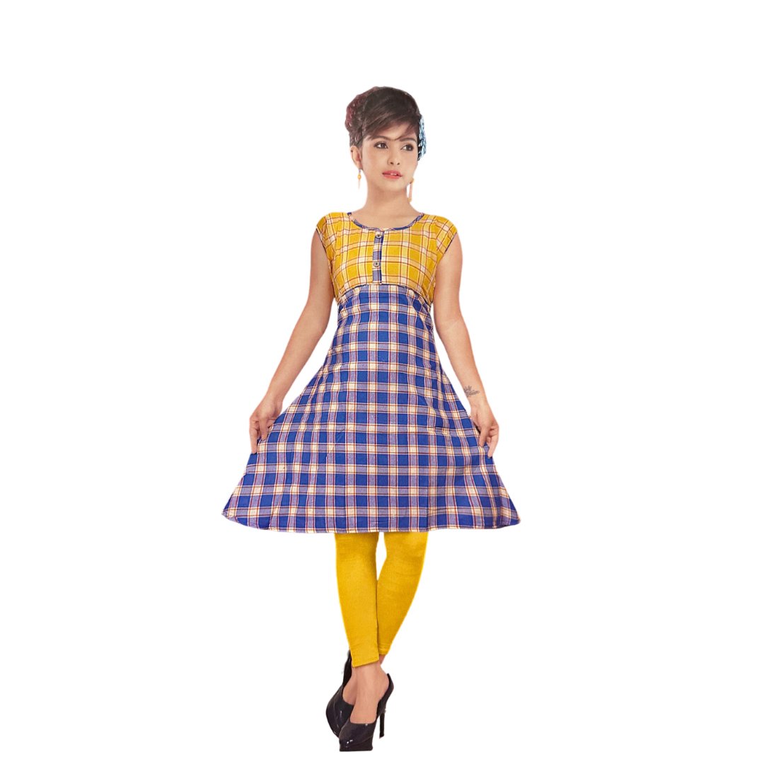 Multicolor Ladies Cotton Checkered I Ladies Girls Wear kurti/Dress - DWEEP SARA