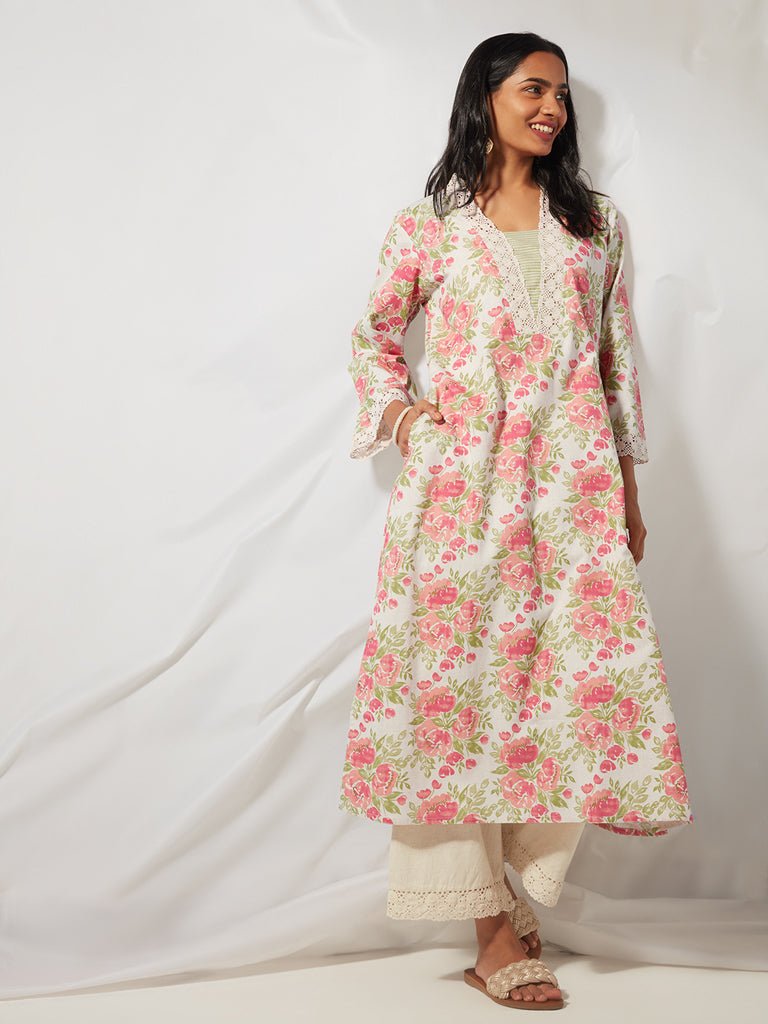 Multicolour Crochet Detailed Pocket Kurta - DWEEP SARA