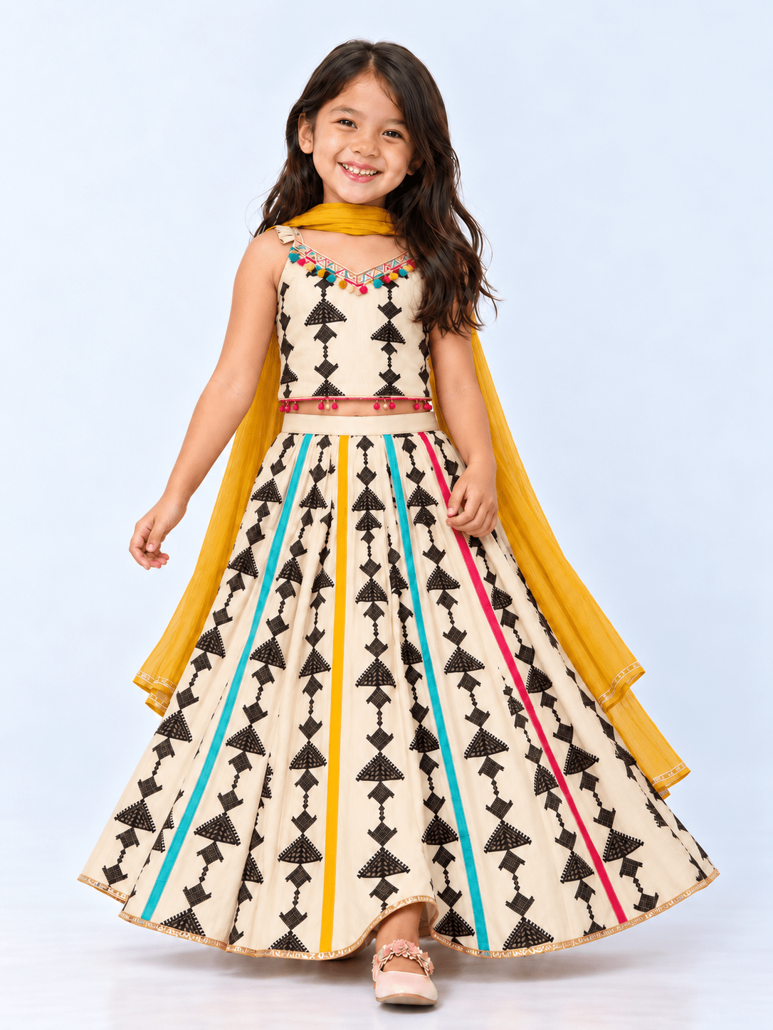 Multicolour Ethnic Lehenga Choli Set for Girls - DWEEP SARA