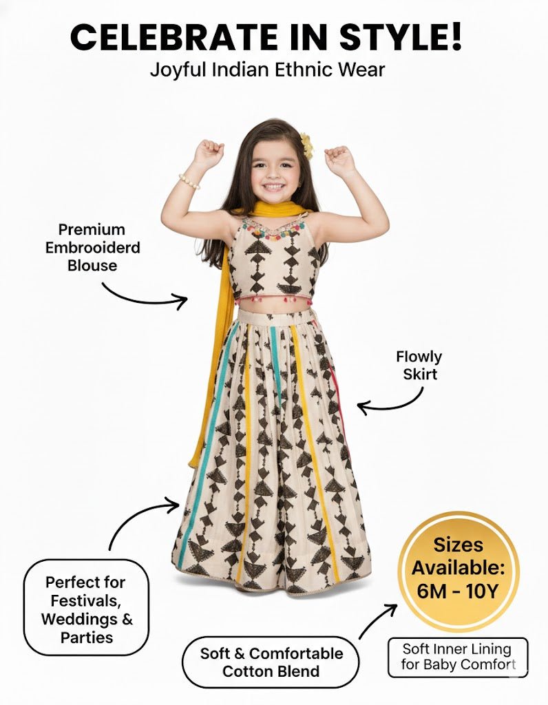 Multicolour Ethnic Lehenga Choli Set for Girls - DWEEP SARA
