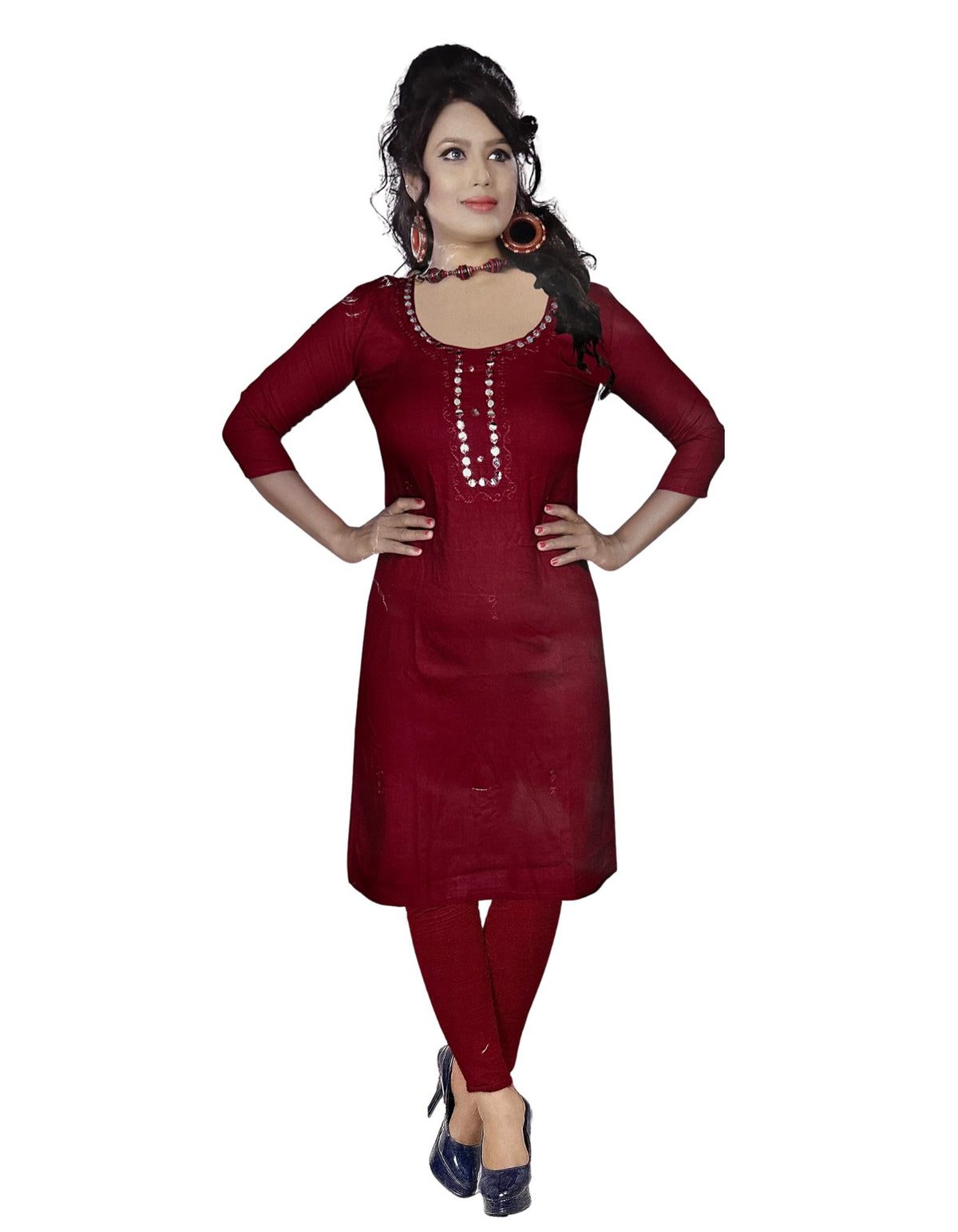 Multicoloured Rayon Indian/Pakistani Wear Mirror & Embroidered Women Ladies Kurti - DWEEP SARA