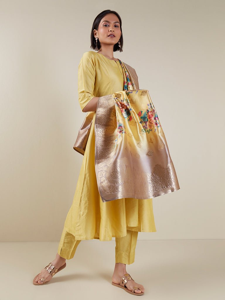 Mustard Anarkali Suit With Banarsi Dupatta - DWEEP SARA