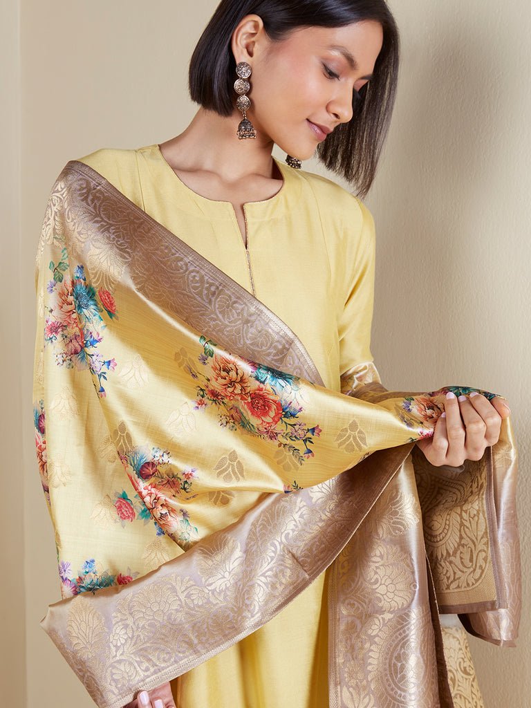 Mustard Anarkali Suit With Banarsi Dupatta - DWEEP SARA