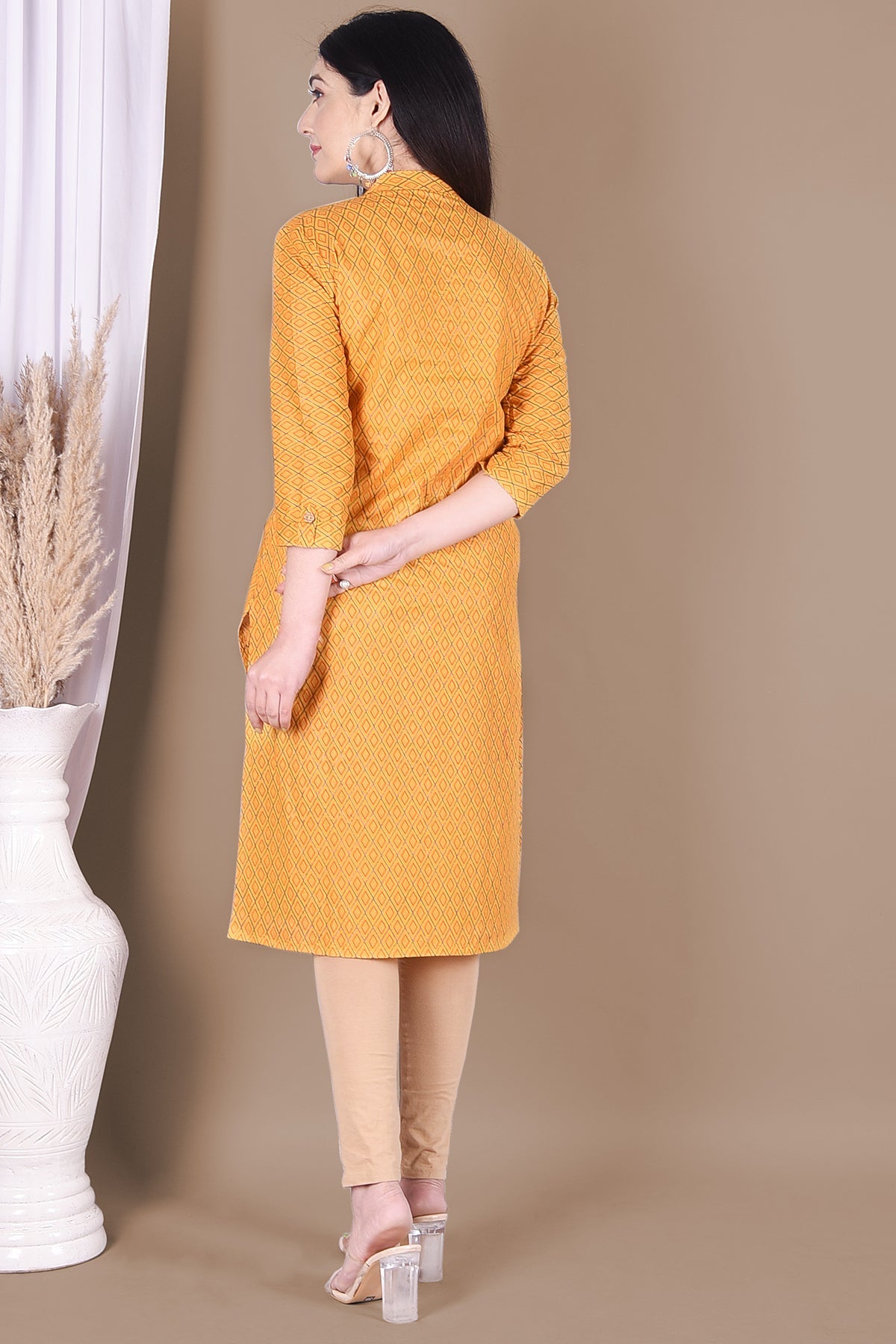 Mustard Checkered Printed Kurta - DWEEP SARA