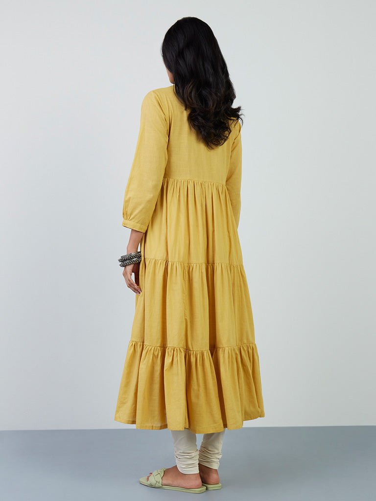 Mustard Mirror Detailed Anarkali Kurta - DWEEP SARA