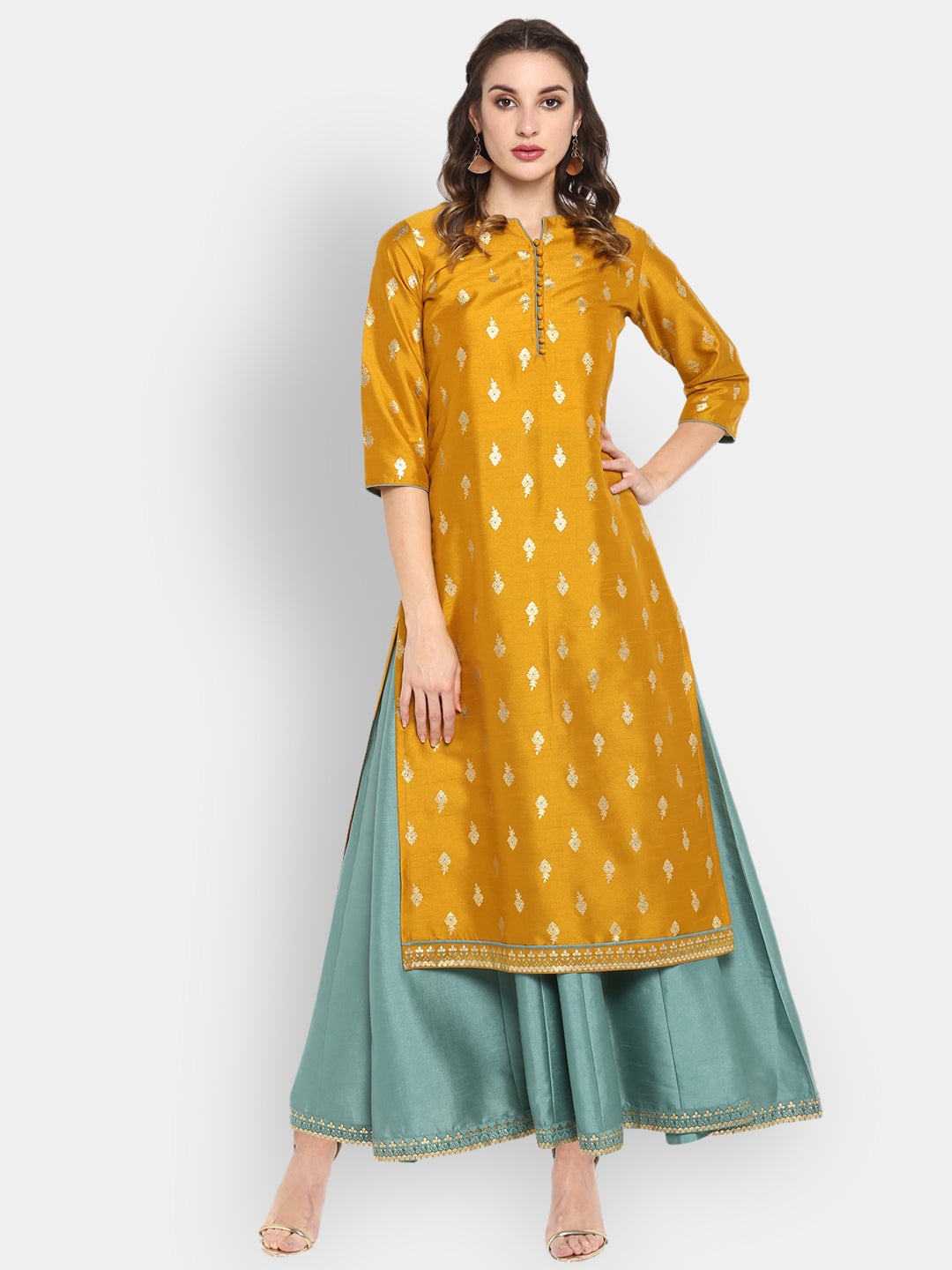 Mustard Poly Silk Anarkali Western Outfit - DWEEP SARA