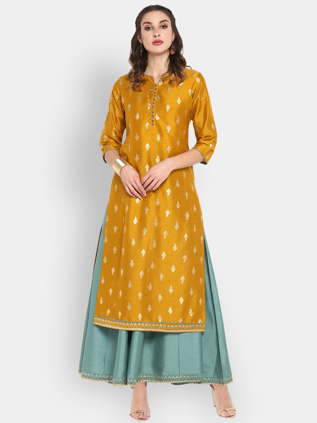 Mustard Poly Silk Anarkali Western Outfit - DWEEP SARA