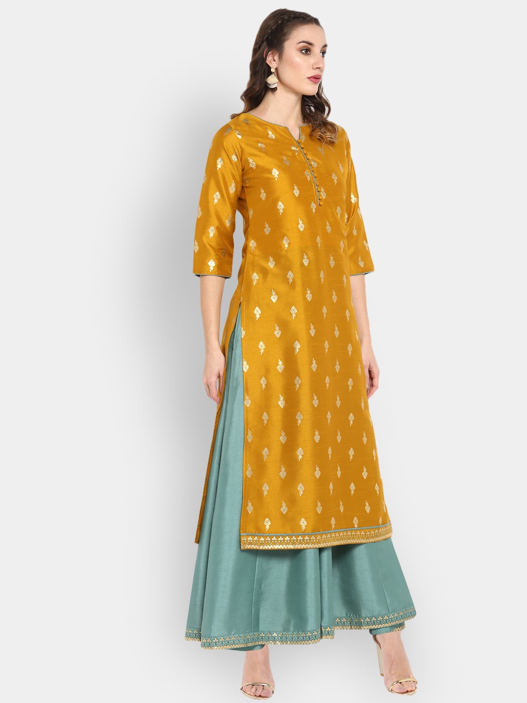 Mustard Poly Silk Anarkali Western Outfit - DWEEP SARA