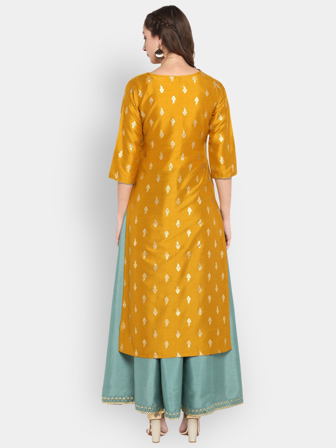 Mustard Poly Silk Anarkali Western Outfit - DWEEP SARA