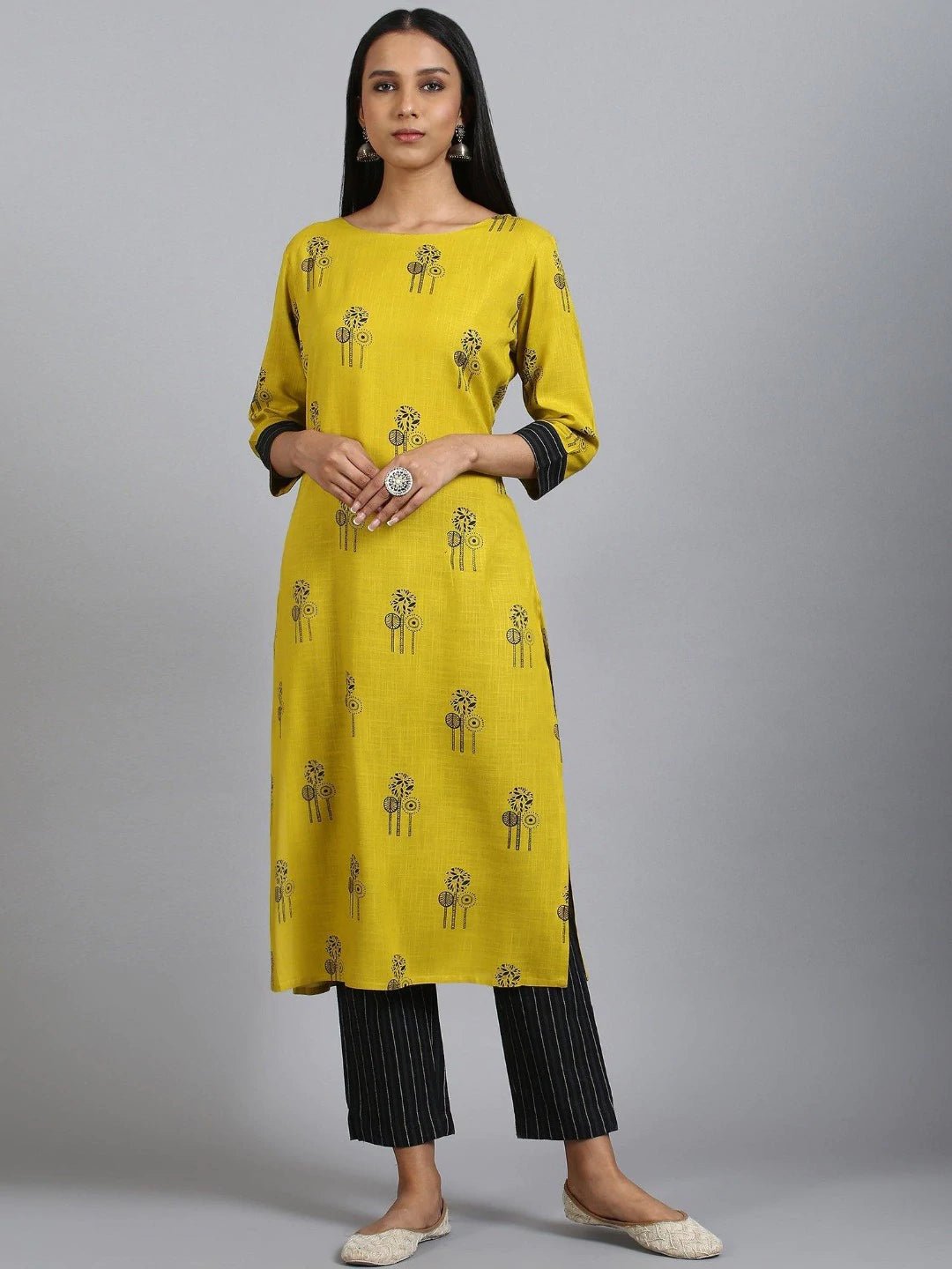 Mustard Rayon Kurta Pant Set - DWEEP SARA