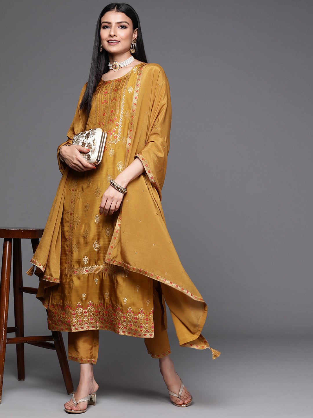 Mustard Silk Blend Suit Set - DWEEP SARA