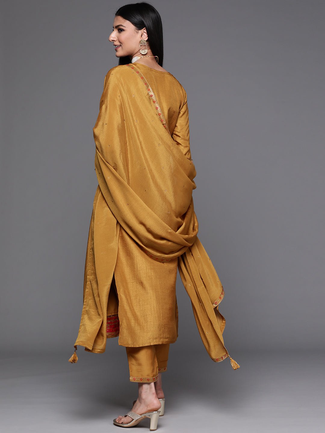 Mustard Silk Blend Suit Set - DWEEP SARA