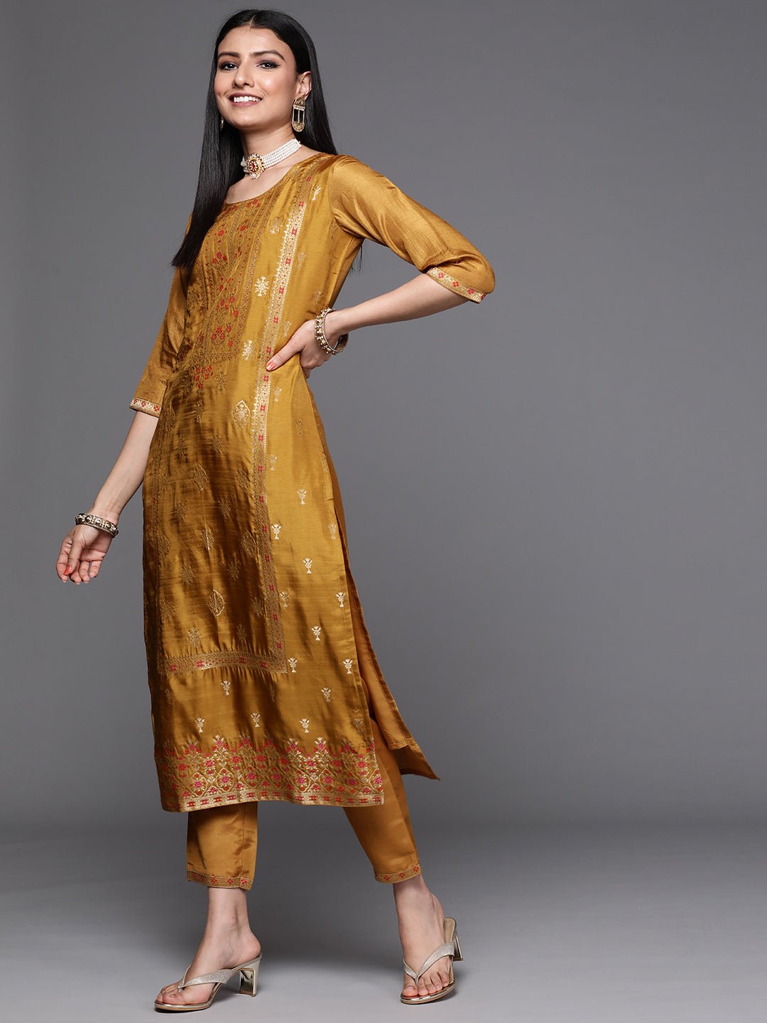 Mustard Silk Blend Suit Set - DWEEP SARA