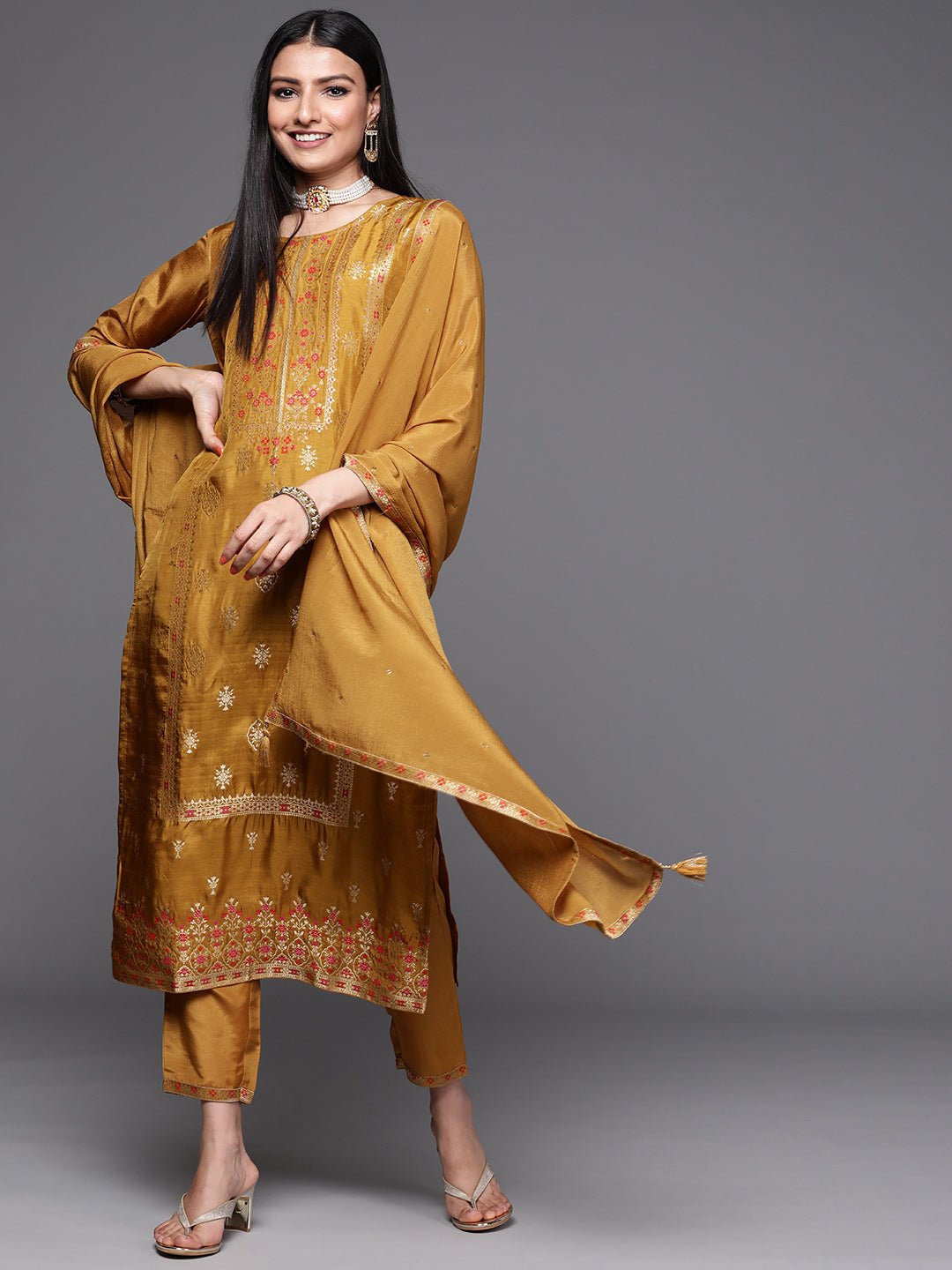 Mustard Silk Blend Suit Set - DWEEP SARA