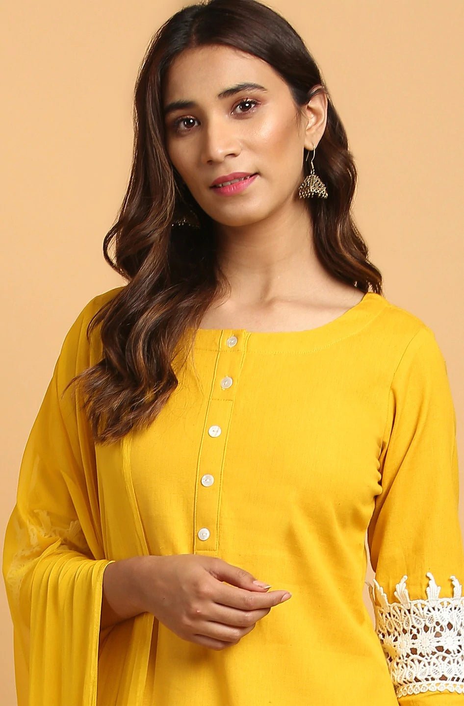 Mustard Solid Cotton Flex Suit Set - DWEEP SARA