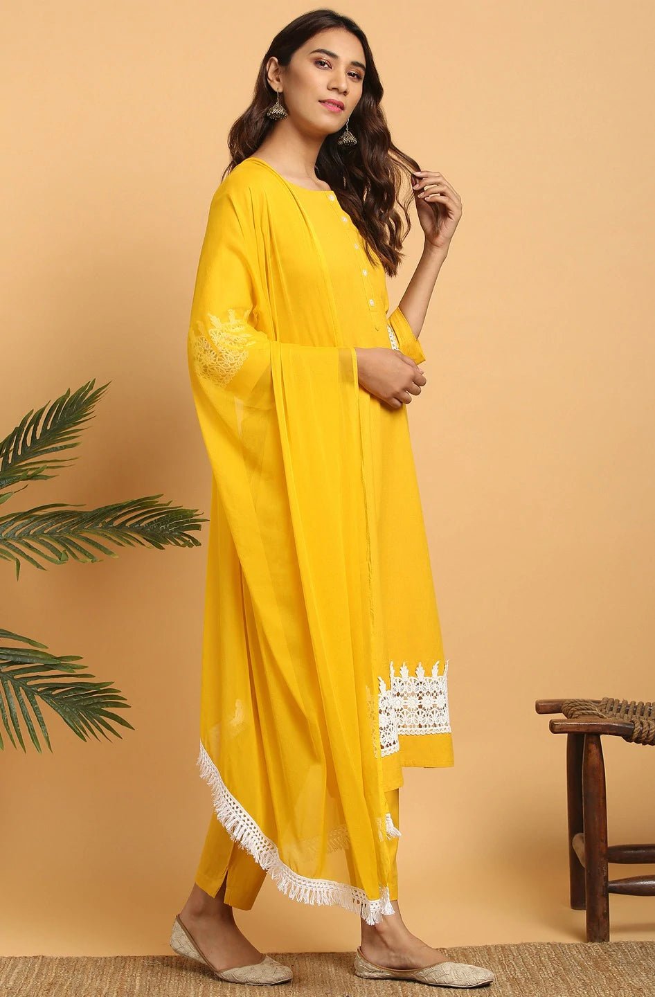 Mustard Solid Cotton Flex Suit Set - DWEEP SARA