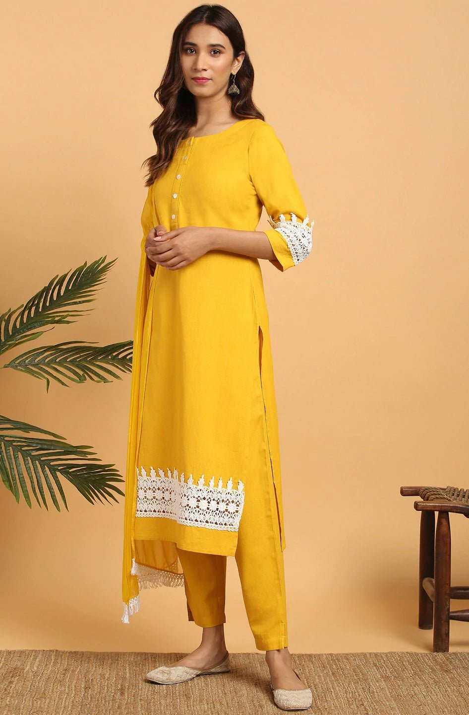 Mustard Solid Cotton Flex Suit Set - DWEEP SARA