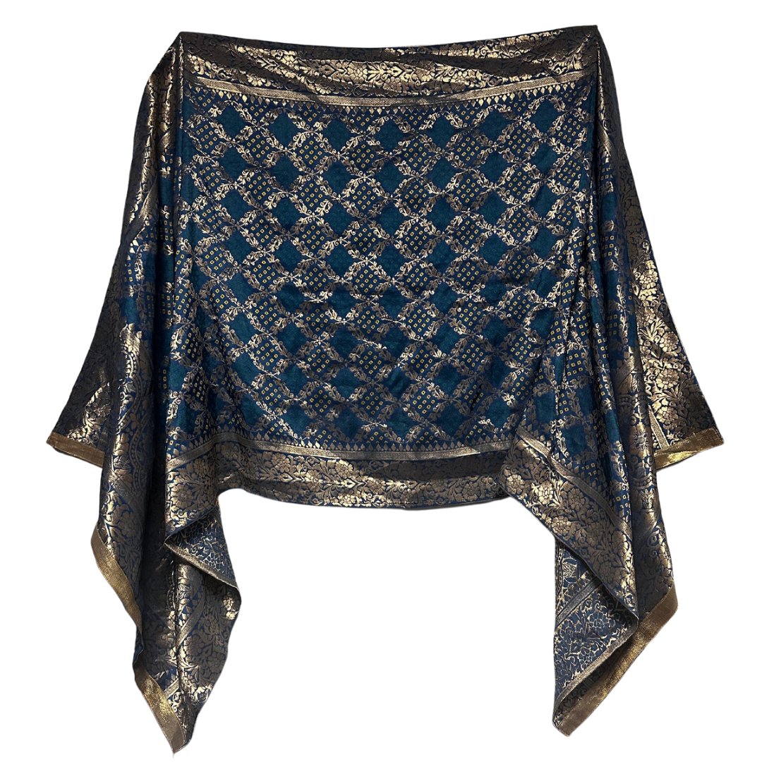 Navy Blue Banarasi Silk Dupatta - DWEEP SARA