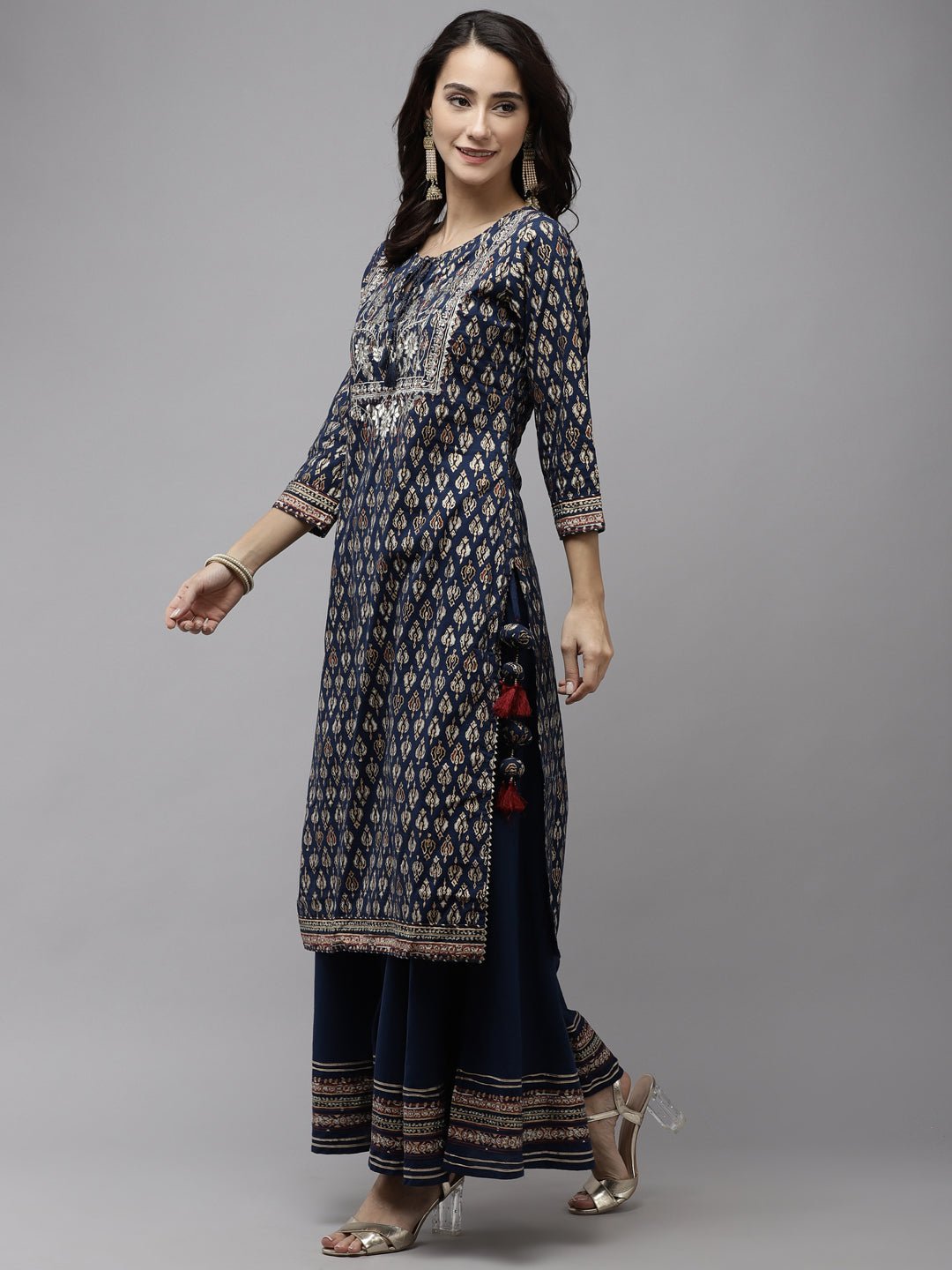 Navy Blue Embroidered Suit Set - DWEEP SARA