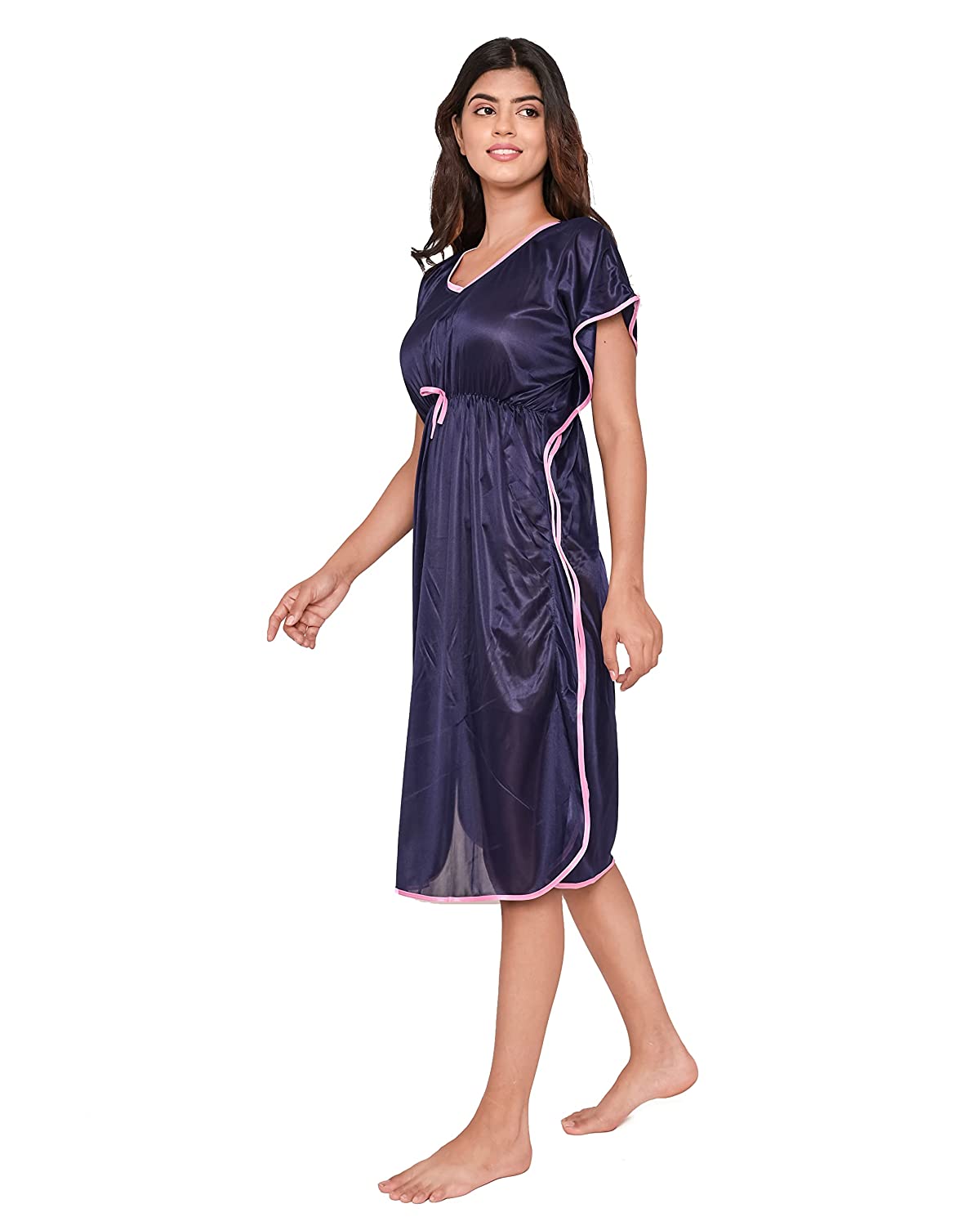 Navy Blue Satin Kaftan - DWEEP SARA