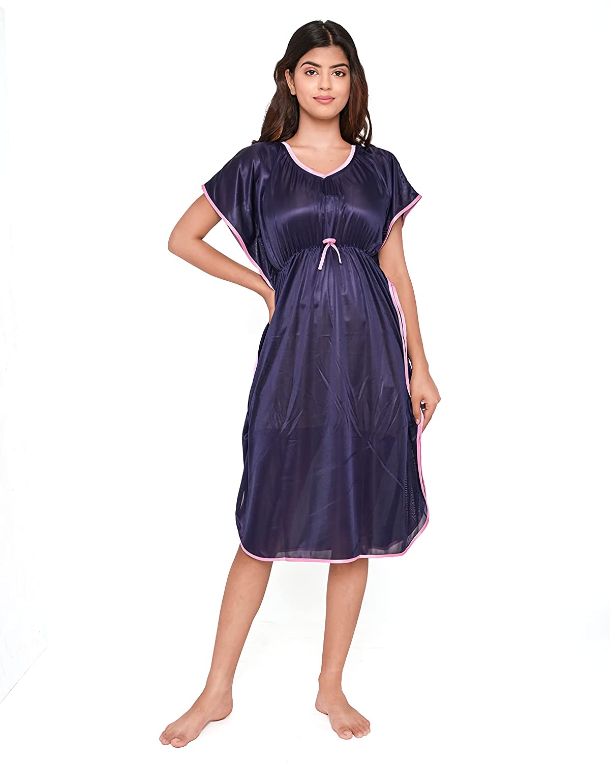 Navy Blue Satin Kaftan - DWEEP SARA