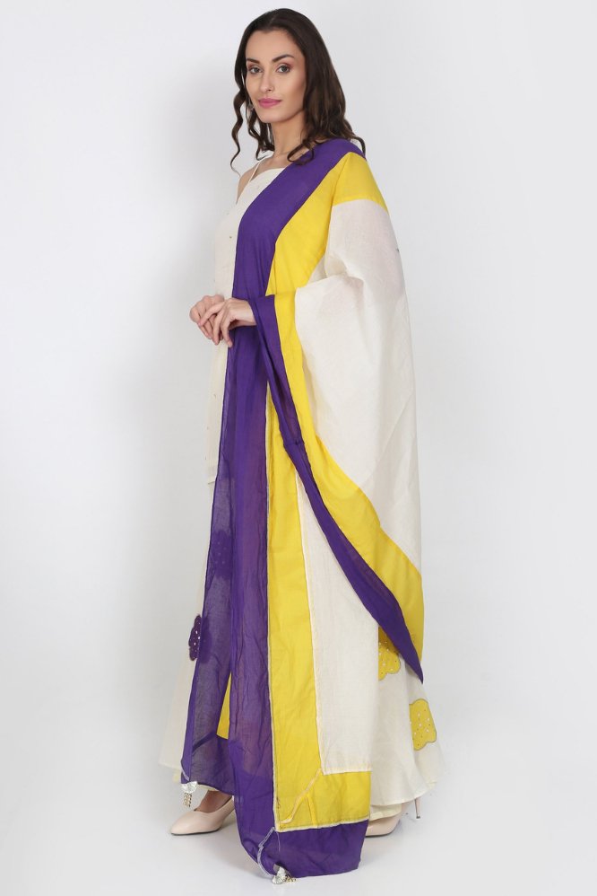 OFF WHITE CHANDERI SHARRARA SUIT SET - DWEEP SARA