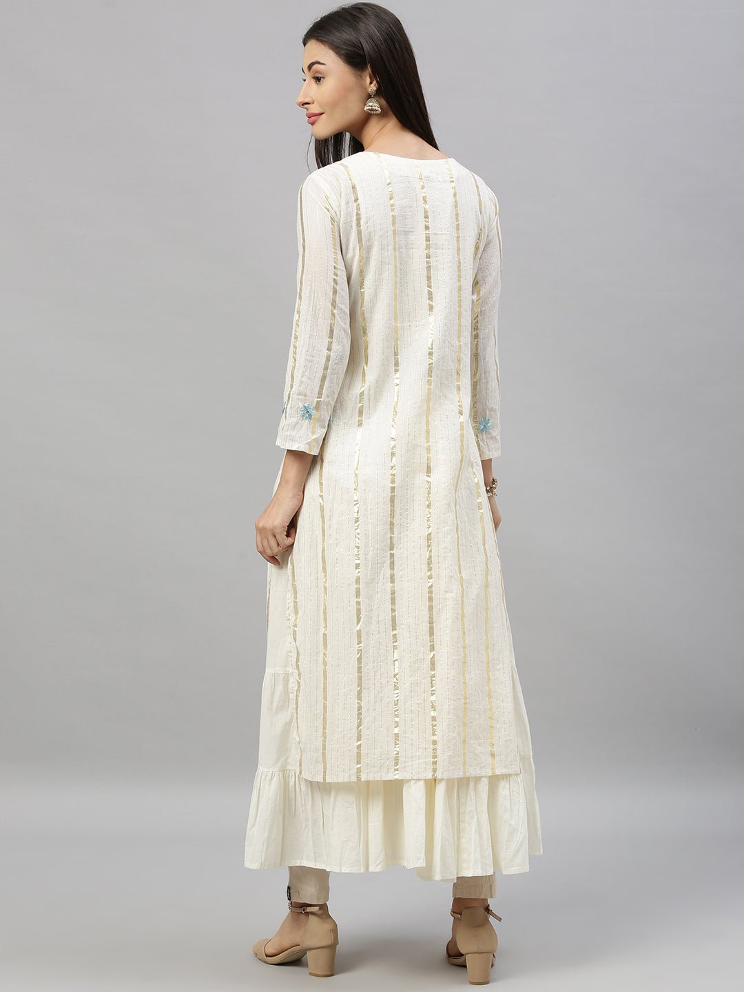 Off - White Embroidered Double - Layered Kurta - DWEEP SARA