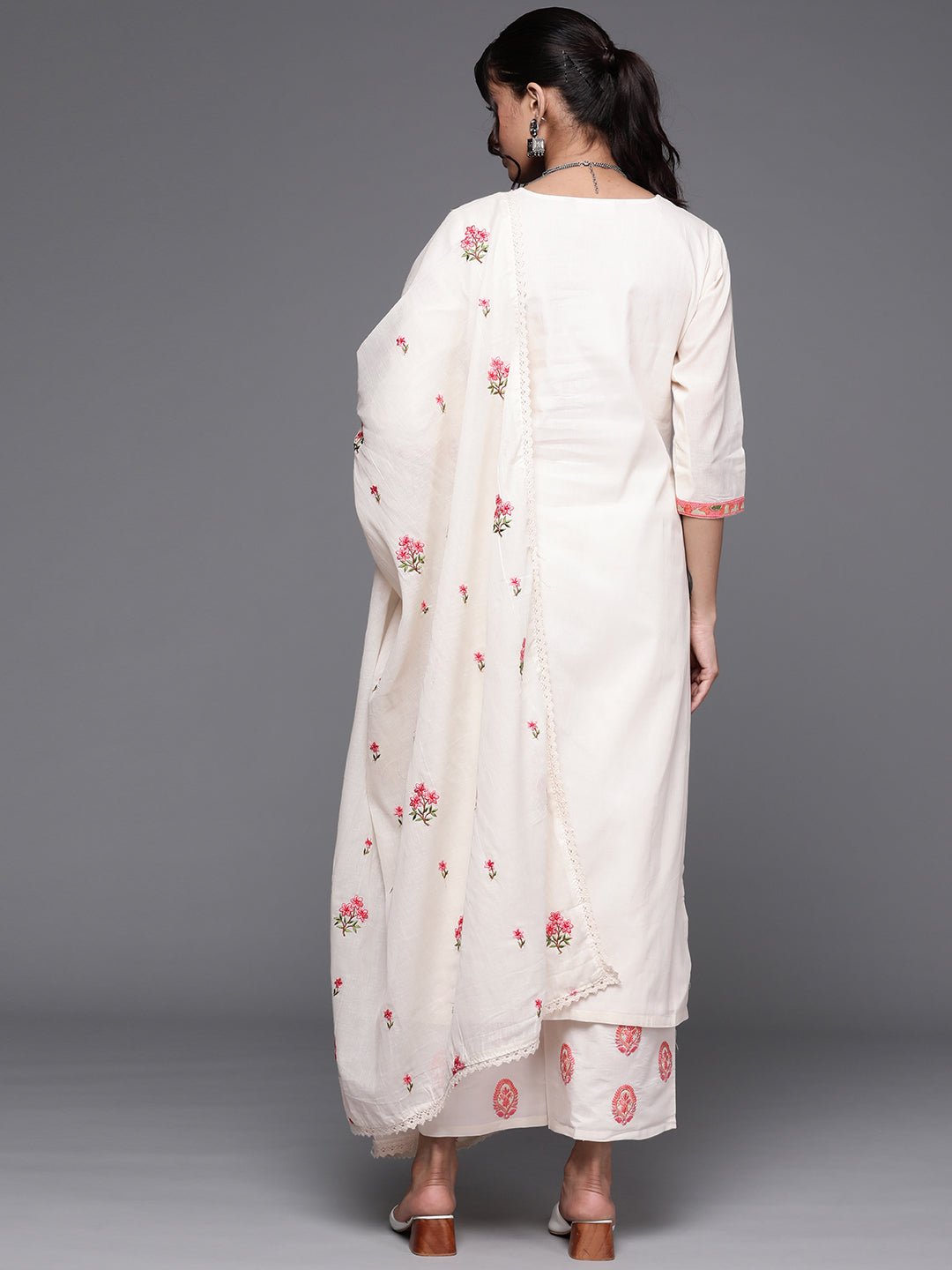 Off - White Floral Embroidered Suit Set - DWEEP SARA