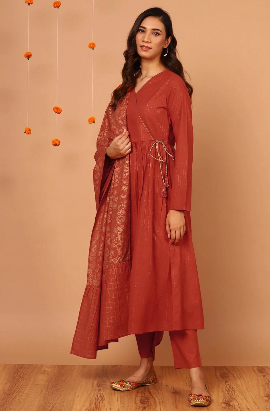 Orange Angrakha Anarkali Suit Set - DWEEP SARA