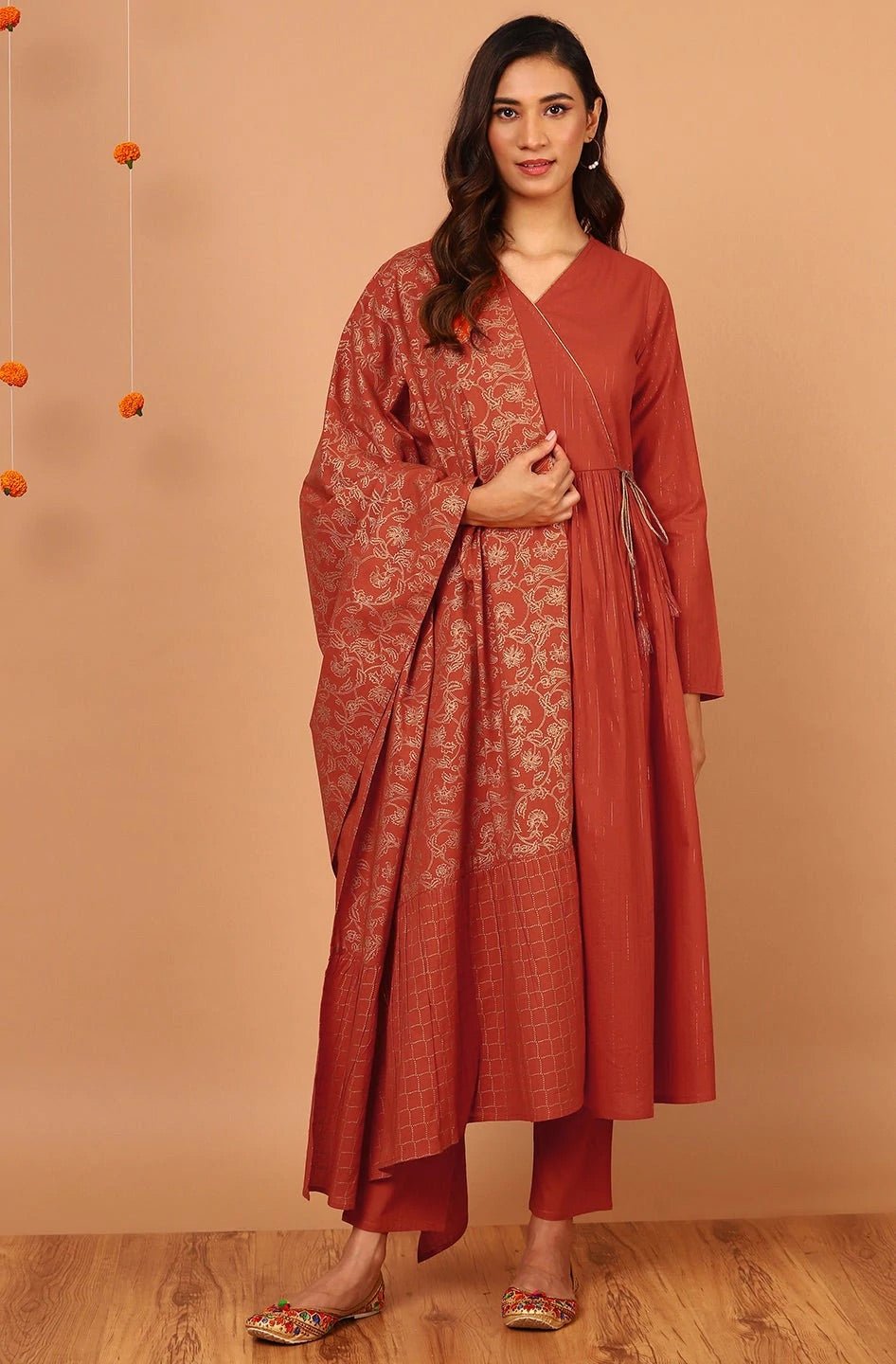 Orange Angrakha Anarkali Suit Set - DWEEP SARA