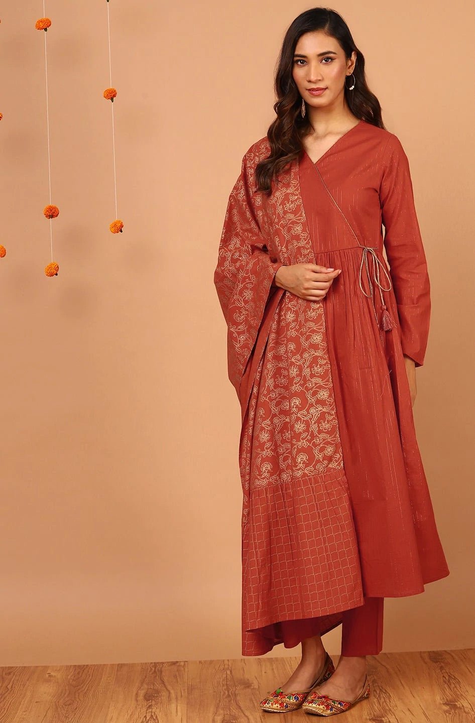 Orange Angrakha Anarkali Suit Set - DWEEP SARA