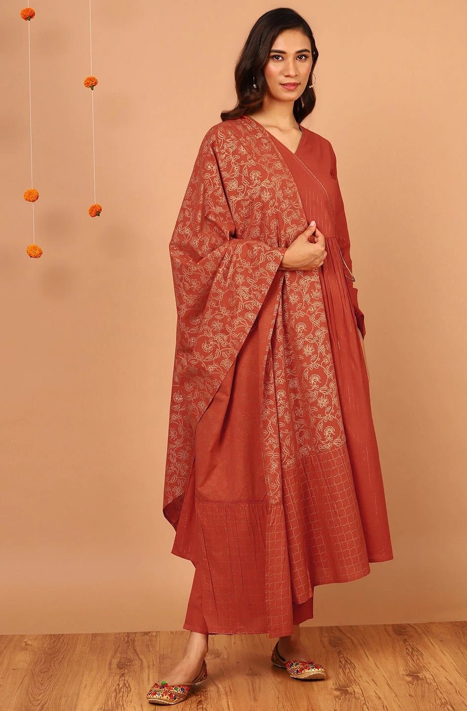 Orange Angrakha Anarkali Suit Set - DWEEP SARA