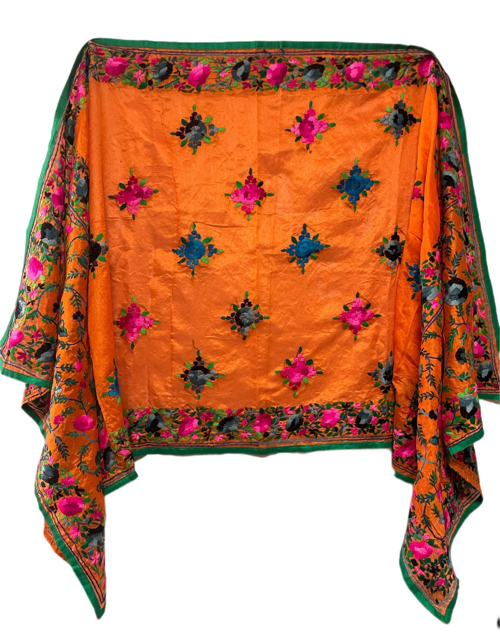 Orange Flower Embroidery Dupatta - DWEEP SARA