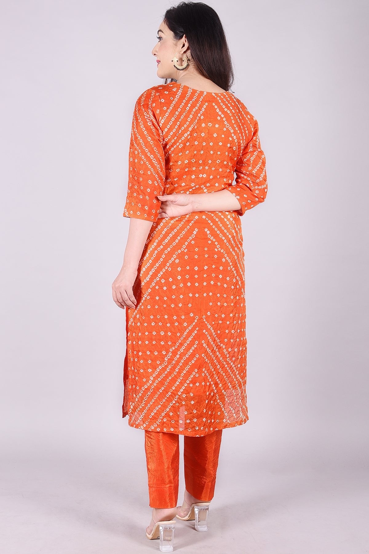 Orange Heavy Bandhej Embroidered Cotton Silk Suit Set - DWEEP SARA