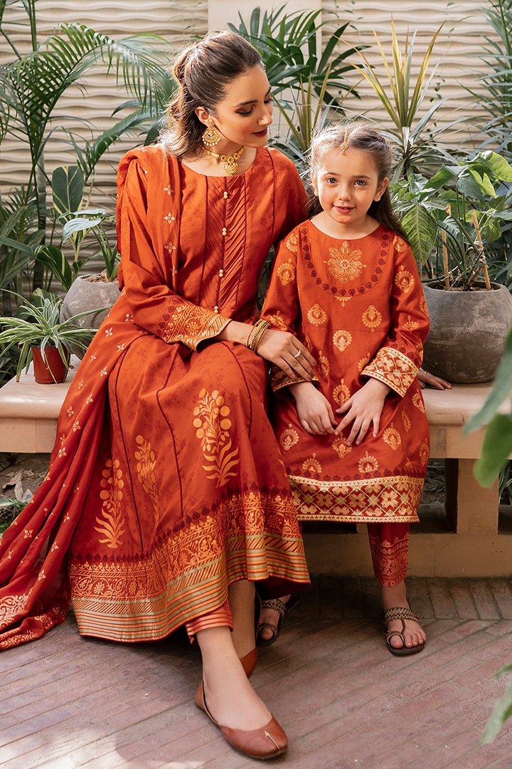 Orange Viscose Linen Suit Set - DWEEP SARA