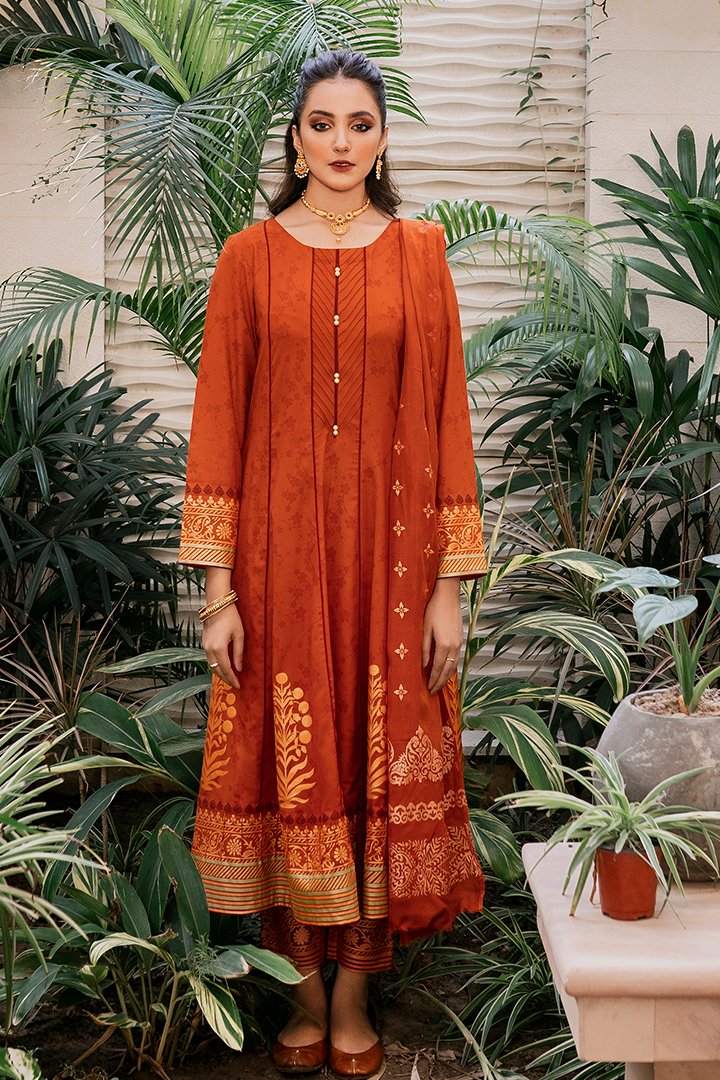 Orange Viscose Linen Suit Set - DWEEP SARA