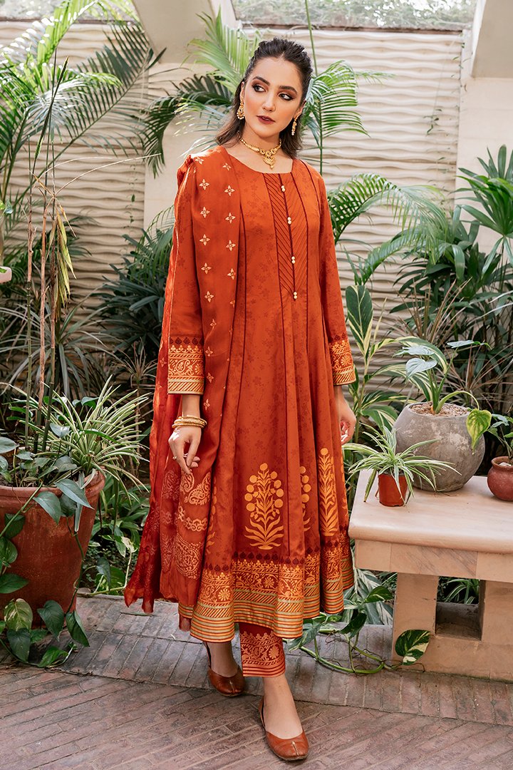 Orange Viscose Linen Suit Set - DWEEP SARA