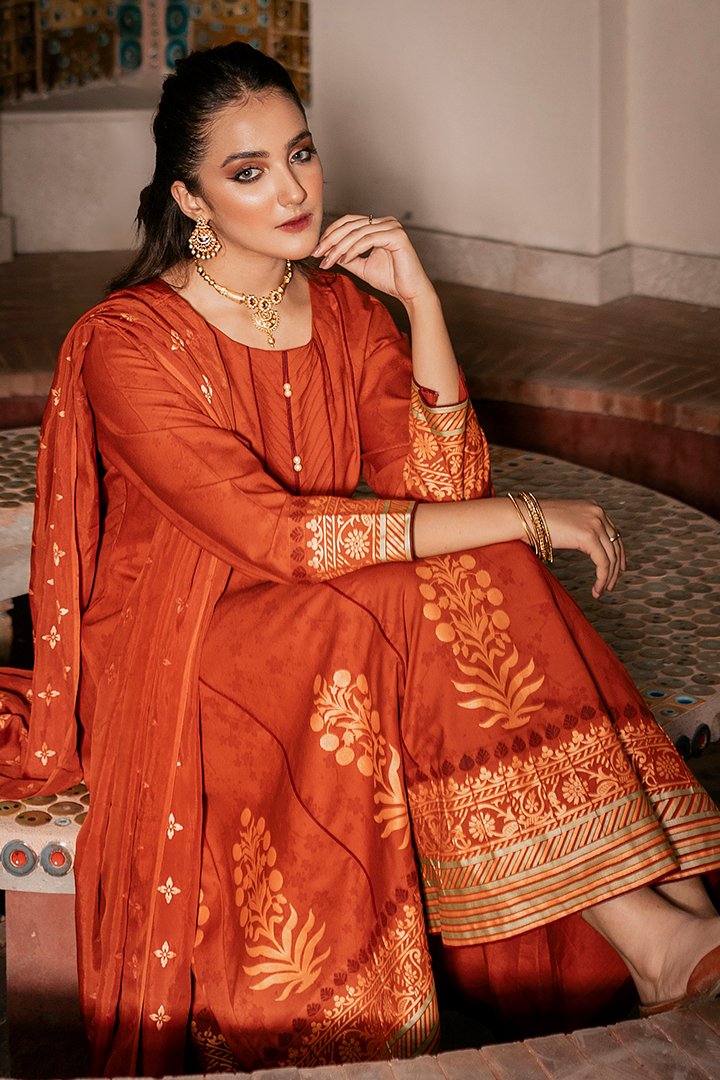 Orange Viscose Linen Suit Set - DWEEP SARA