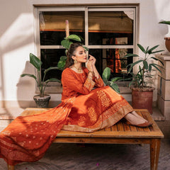 Orange Viscose Linen Suit Set - DWEEP SARA