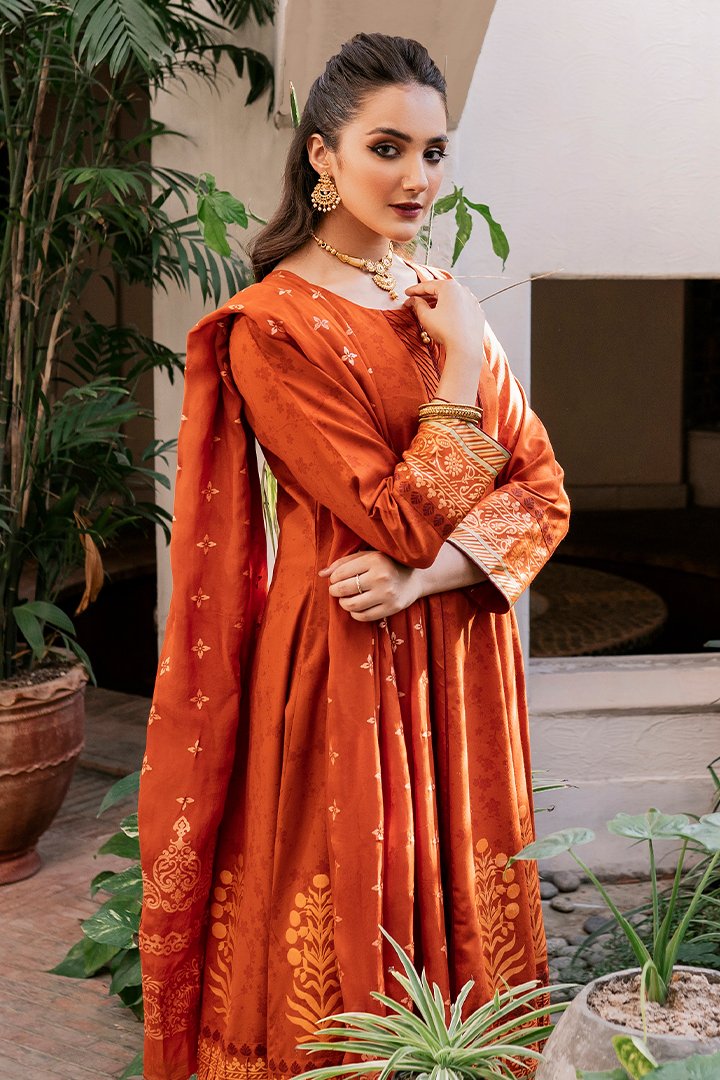 Orange Viscose Linen Suit Set - DWEEP SARA