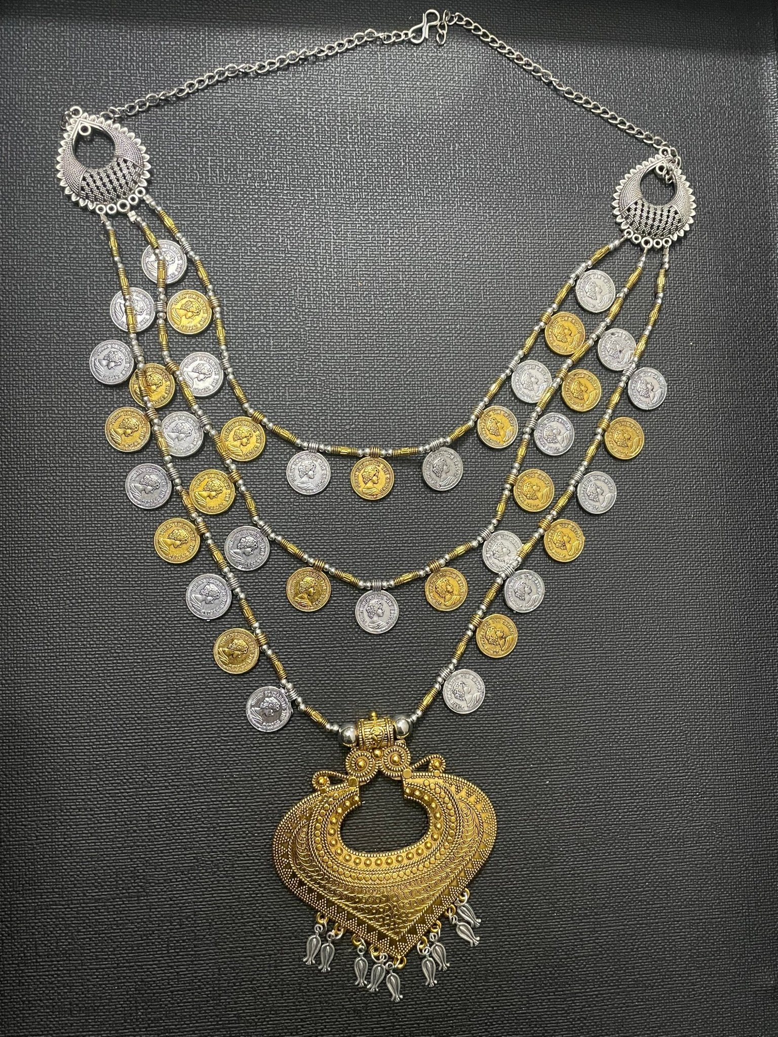 OXIDIZED GOLD SILVER NECKLACE SET - DWEEP SARA