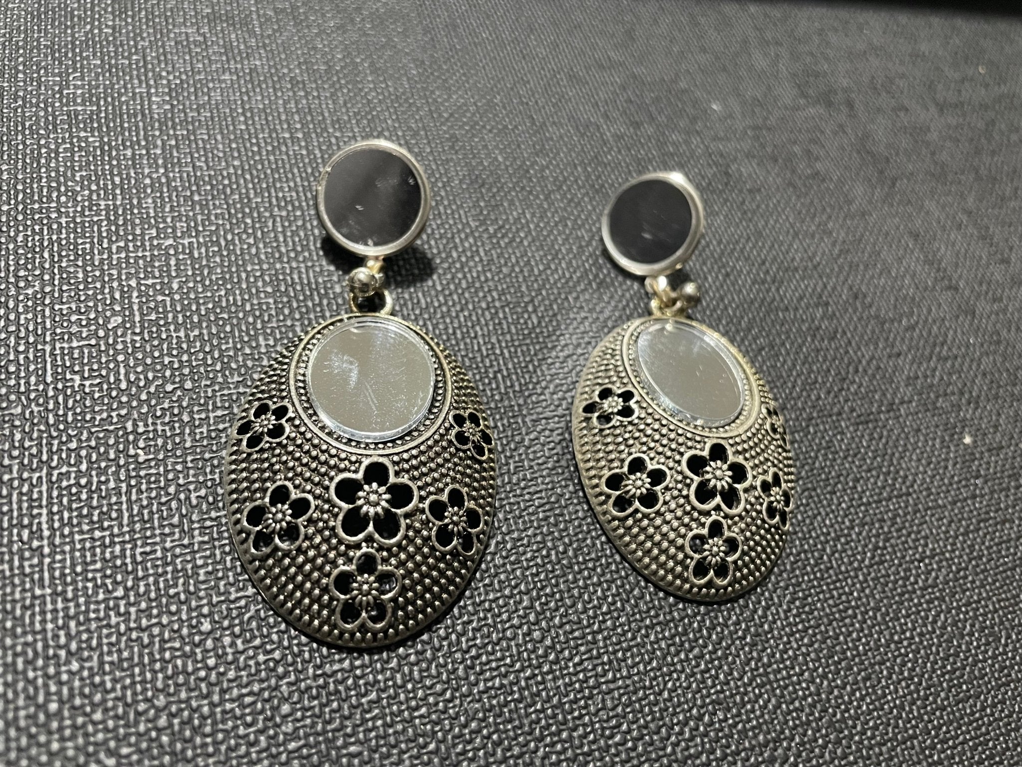 OXIDIZED MIRROR EARRINGS - DWEEP SARA