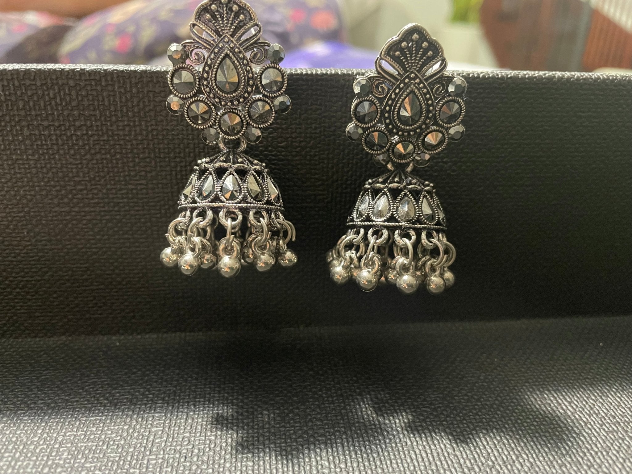 OXIDIZED SILVER EARRING - DWEEP SARA