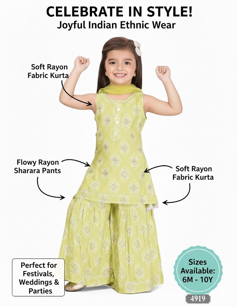 Parrot Lime Green Girls Sharara Suit Set with Exquisite Mirror & Hand Embroidery - DWEEP SARA
