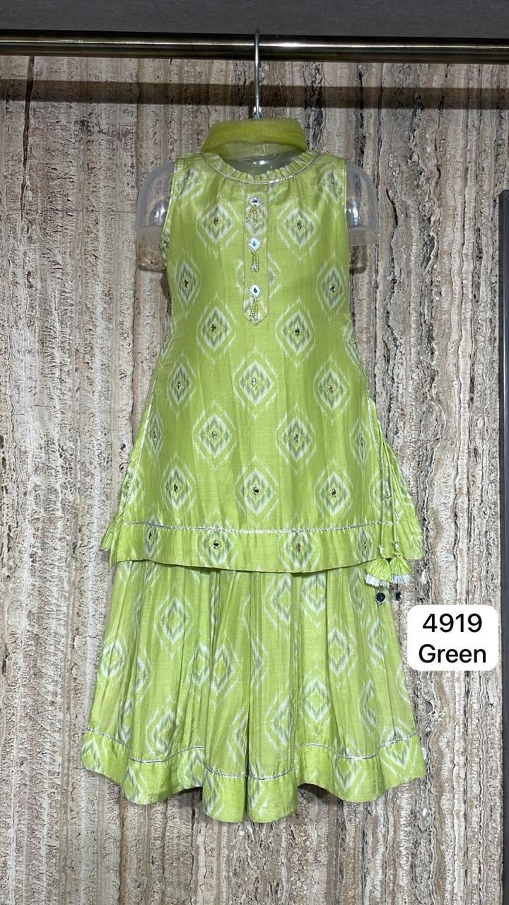 Parrot Lime Green Girls Sharara Suit Set with Exquisite Mirror & Hand Embroidery - DWEEP SARA